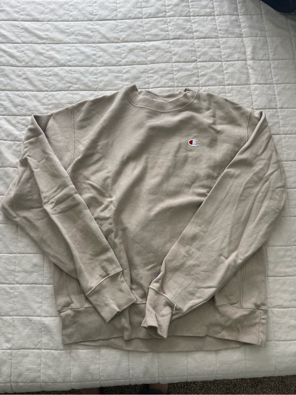 Champion Crewneck Sweatshirt in Light Beige with Small Logo
